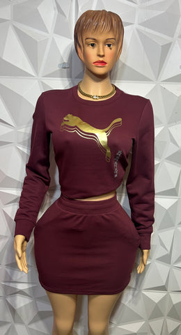 Burgundy skirt set