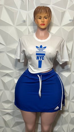Curvy blue skirt set
