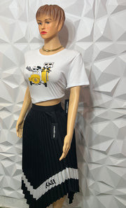 Pleated asymmetric Midi skirt set