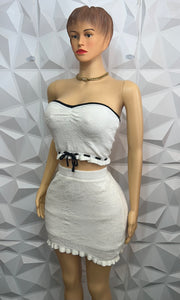 Knitted crème Tube & Black skirt set