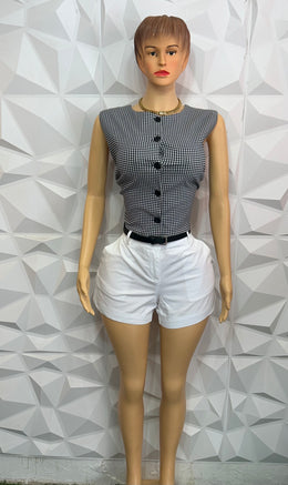 White chino & plaid vest set