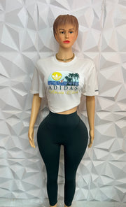 Green & cream detail  legging set