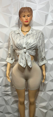 Nude button down bikers set