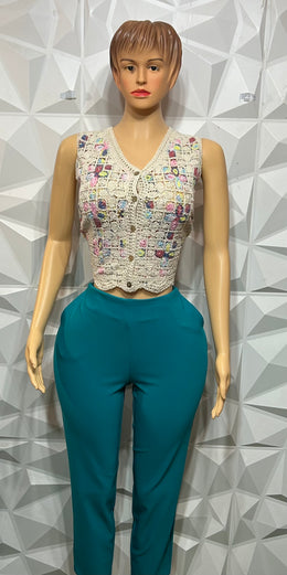 Crochet turquoise  pants set