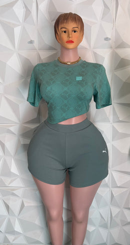 Green monogram shorts  Set