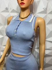 Knitted Blue 2pcs  skirt set