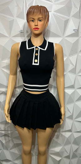 Black pleated skirt set