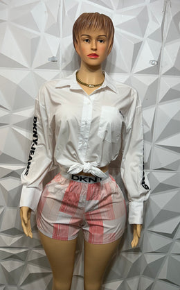 Coral button downshorts set