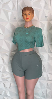 Green monogram shorts  Set