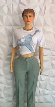 Green & white pants set