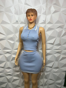 Knitted Blue 2pcs  skirt set
