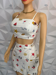 Cream and multi colour skirt set