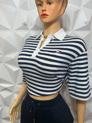 Navy polo stripe boxy shorts set