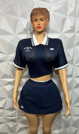 Navy blue mesh polo skirt set