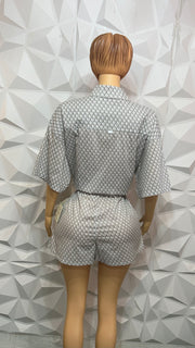 Button down monogram shorts set