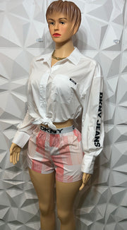 Coral button downshorts set