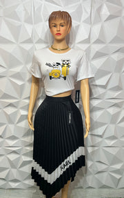 Pleated asymmetric Midi skirt set