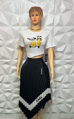 Pleated asymmetric Midi skirt set