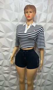 Navy polo stripe boxy shorts set