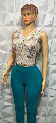 Crochet turquoise  pants set