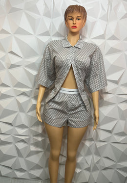 Button down monogram shorts set