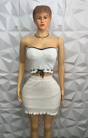 Knitted crème Tube & Black skirt set
