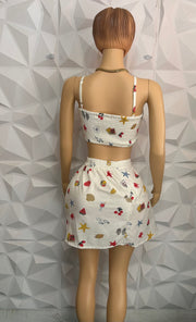 Cream and multi colour skirt set